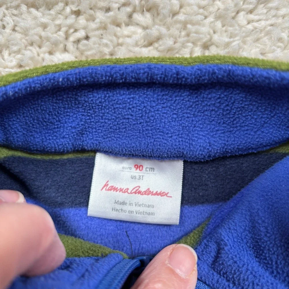 Hanna Andersson Kids Fleece Pullover Striped Blue‎ Green 3T